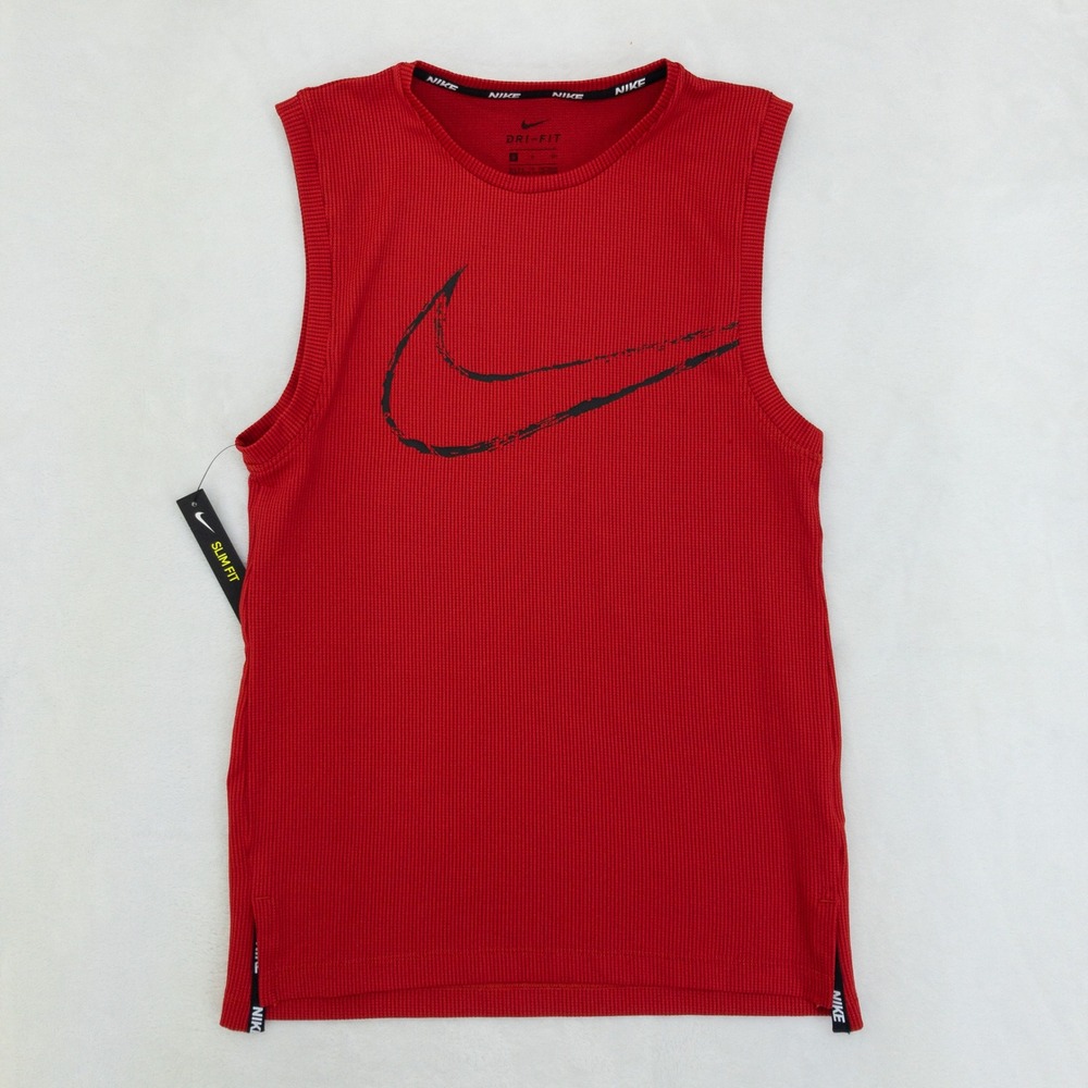 Nike Dri-Fit Tank Top Boys Small Red Slim Fit Swoosh Athletic Sports Sleeveless